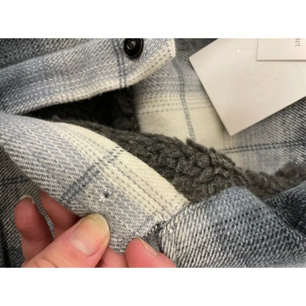 Zara Mens Overshirt Jacket M Blue Plaid Shearling Lined Flannel 7446/326 NWT